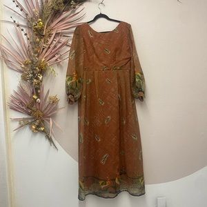 Vintage 1970s Peacock Maxi Dress